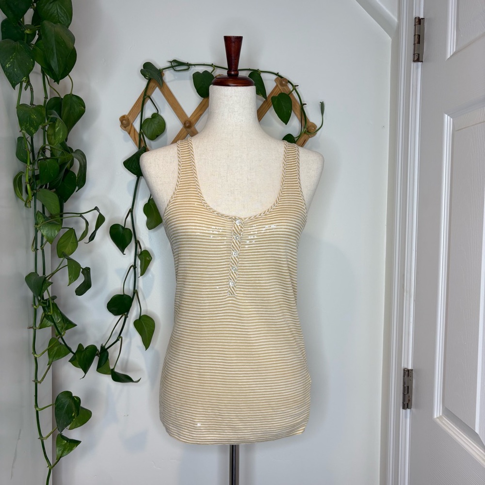 J. CREW Striped Sequin Button Front Tank Top